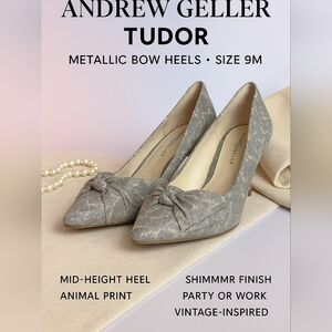 ✨ EUC Andrew Geller Tudor Metallic Bow Heels – Size 9M ✨